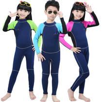 Thickened childrens swimsuit one-piece wetsuit warm and cold-proof long-sleeved boy girl sunscreen baby middle child winter