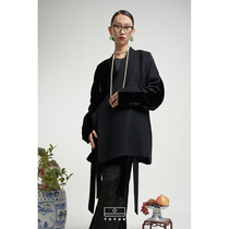 (Fashion Week) coated moon designer New Chinese black real velvet collared wool loose lace thickened jacket spring