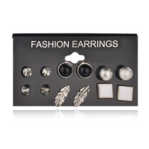 Japan and South Korea cold air card 6 pairs of pearl set earrings water drop matte Bell personality irregular metal earrings