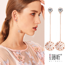 No ear clip female temperament simple sterling silver pin flower Super fairy long French earrings autumn and winter earrings
