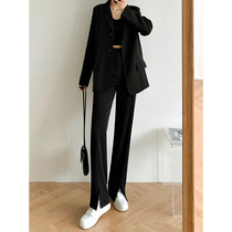 Europe station 2021 Summer new high waist front open fork loosensly slim straight drum Sensation Tug Suit Broadlegged Pants Tide