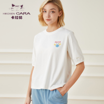 HIKOSEN CARA KARA CAT SUMMER SHORT-SLEEVED T-SHIRT STUDENT WOMEN COTTON PURPLE PINK HALF-SLEEVE VERSATILE TOP