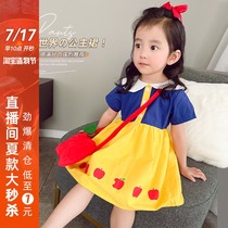 Girls Summer Dress Cartoon apple print Contrast Lapel Short Sleeve Princess Dress 2021 Korean Childrens clothing new