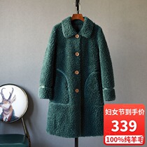 Imported pure wool composite fur integrated with long style cashmere leather grass jacket lady Korean version of lamb sweater