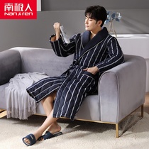 South Pole pure cotton clip cotton men sleeping robes thicken long style bathrobe mens winter bathrobes Japanese style pyjamas full cotton winter