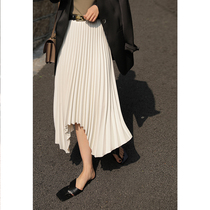 Mogas anti-wrinkle free ironing niche design hanging irregular hem pleated skirt new slim skirt women