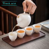 Touch Miss goat Jade white porcelain kung fu tea set household ceramic gold pot four Cup Teapot Tea Cup gift box