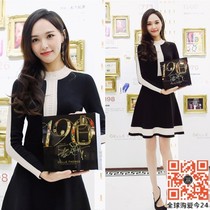 Hong Kong 2020 Tang Yan star same style slim black color matching hollow knit A-line bottoming dress dress female