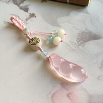 Fu Lu Shou powder Chalcedony bean corner pendant Jade green bean pendant Auspicious Ruyi key chain