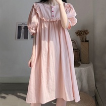 Korean version of pajamas skirt female spring and summer student nightgown short sleeve loose cute ins princess wind court wind long style