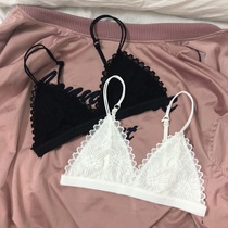 2-piece ultra-thin triangle cup without steel rim sexy lace big chest show small sleeping underwear Cross beautiful back bra