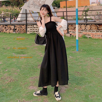 Large size womens fat mm suspender skirt thin black dress set fat sister inside sexy black skirt summer