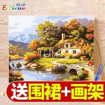 Yizhuo thick frame new digital oil painting color diy filled European landscape landscape 4050 immortal residence