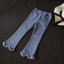 Small children 2021 autumn new childrens fashion solid color jeans girls micro-Zhang Bell pants trousers 5013