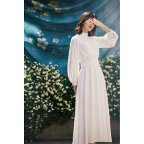 Daily light wedding dress 2021 new bride go out gauze simple travel shoot forest temperament long-sleeved evening dress skirt female