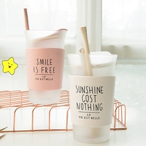 Fresh forest glass Office simple water cup with lid spoon Cute female student creative household milk cup