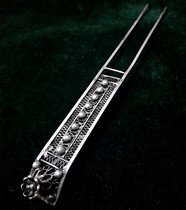 Hand-woven hollow ethnic style Miao silver hairpin double hairpin retro headwear hair accessories classical ancient hair hairpin jewelry women