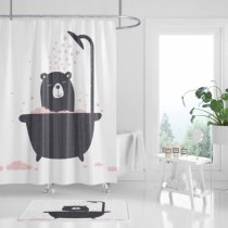 Cartoon cute bear waterproof mildew proof thick insulation polyester shower curtain set bathroom toilet partition curtain
