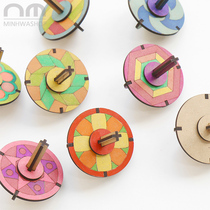 Original design White embryo wooden childrens gyro hand turn diy Kindergarten art materials Hand painting painted toys
