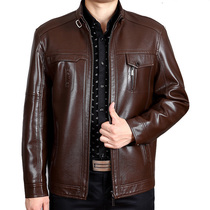 Middle-aged and elderly leather men loose middle-aged goat leather jacket spring and autumn winter jacket plus velvet thickened dad