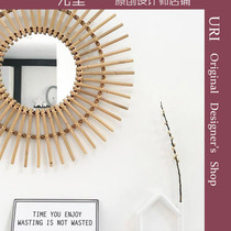 Mirror rattan art comb makeup mirror Bed and breakfast rattan mirror Wall hanging mirror Art decoration round mirror URI ins rattan fabric