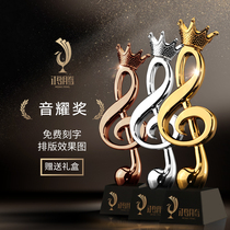 Creative crown metal trophy custom music notes Crystal Trophy custom singing competition champion award lettering