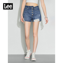 Lee Mall The Same Section 22 Spring Summer New Product High And Low Waist Breaking Hole Blue Girl Denim Shorts LWB139853100-280