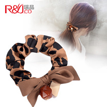 Korea BAO WEN bow hair rope autumn and winter simple personality mature leather band hair rope headdress ponytail Hairband headdress