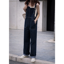 Pop brand Ocnltiy2021 spring new wild denim bib women loose straight tube trend one-piece pants women