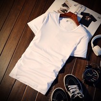 Low-cut low-necking shirt trilesmen clothes T-shirt half-sleeve large short-sleeved mens base solid color summer neckline