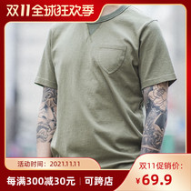 Madden overwear American vintage military green T-shirt basic round neck pocket short sleeve Amika solid color body shirt men