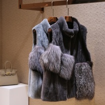 Fashionable stitching vest imported short fur needle mink mink biker vest Haining fur fur coat