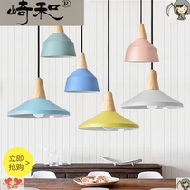 Nordic restaurant chandelier three-head chandelier bar creative personality simple style dining room lamp log macaron lamps