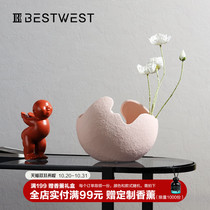 BEST WEST eggshell vase ceramic ornaments modern minimalist living room dry flower insert vase soft decoration creative