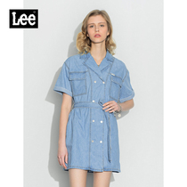 Lee Mall The Same Paragraph 22 Spring Summer New Pint Light Blue Female Short Sleeve Denim Dress LWT0024116UY-166