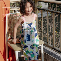 Small black Totie spring and summer girls new home clothes underwear pajamas camisole vest set