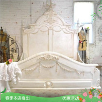 American countryside retro solid wood Sculpture Flower Bed Fasting Antique Making Old Carving 1 8 m Double bed Wedding Bed Princess Bed