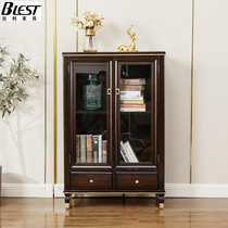 American solid wood small wine cabinet Living room wall glass side cabinet Household TV side cabinet Light luxury simple single and double door showcase
