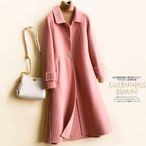 New square button slim double-sided cashmere coat pure wool coat long knee doll collar female woolen coat