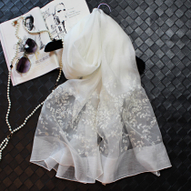 Joker decorative embroidered white silk scarf mulberry silk wool scarf warm shawl long womens autumn and winter
