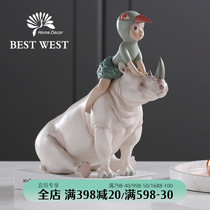 "Rhino Partner-Large" White Night Fairy Tale Jia Xiaoou Decoration Home Luxury Creative Birthday New Year Gift