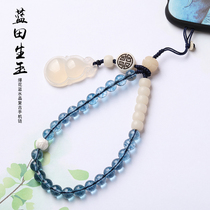 Lantian Shengyu Ning Si original mobile phone chain popping blue crystal short Chinese style retro mobile phone lanyard female handmade