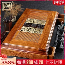 God carving Rosewood tray household large simple drawer tea tray thick water storage type double use kung fu tea set