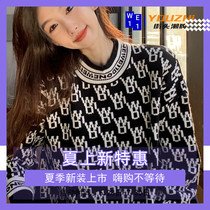 Over-experience we11done autumn winter new full print Old flower round neck sweater jacket welldone wool-knitted sweatshirt