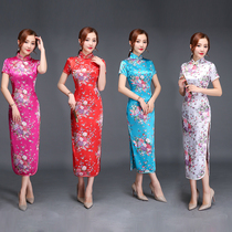 Cheongsam long slim fashion retro classic Chinese cheongsam dress etiquette banquet dress summer etiquette performance