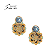 sumni Samini 18K gold 925 silver elegant enamel glaze color earrings female personality temperament drop earrings