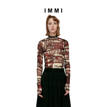 (Designer brand IMMI) Thin stretch full printing semi-turtleneck mesh base shirt 192TP007A