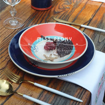 Ceramic Western steak plate shallow soup plate underglaze color Joyye resort style old Creative Salad Bowl ins breakfast plate