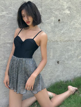 cicory2021 new swimsuit small chest steel tray thin black hot spring student holiday one-piece dress swimsuit women