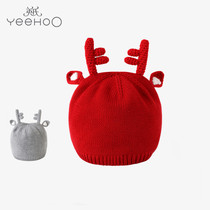 British winter new male and female baby cap knitted hat cute antler hat YRPHJ40029A01